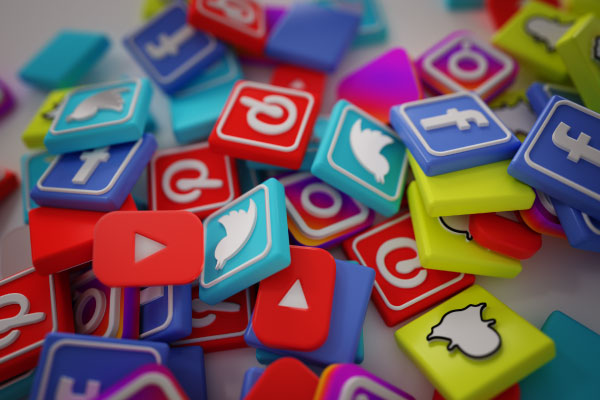 3D icons of social media networks like facebook twitter youtube instagram